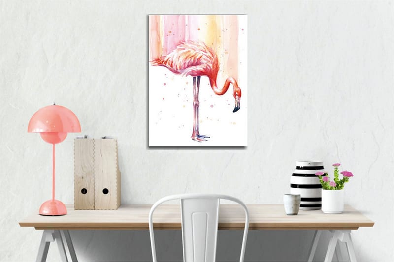 Lærredsbillede - Elegant flamingo i pastelfarver - Lyserød / Abrikos / Sort - Boligtilbehør - Billeder & kunst - Billeder på lærred