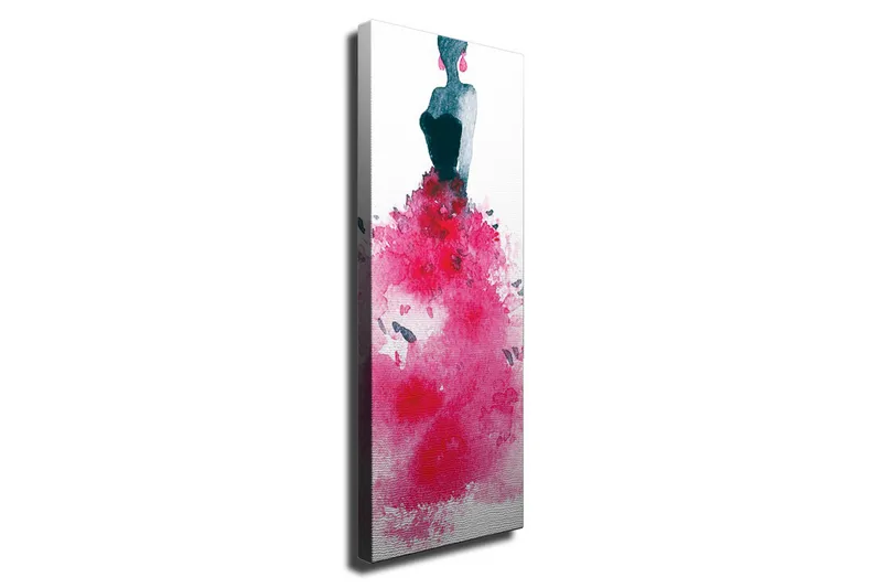 Lærredsbillede - Elegant kvinde i en farverig kjole, Mørkeblå / Cerise / Pink