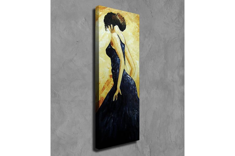 Lærredsbillede - Elegant kvinde i sort kjole - Mørkeblå / Gylden / Beige - Boligtilbehør - Billeder & kunst - Billeder på lærred