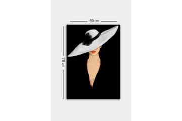 Lærredsbillede - Elegant kvinde med stor hvid hat og orange læber - Hvid / Sort / Orange - Boligtilbehør - Billeder & kunst - Billeder på lærred