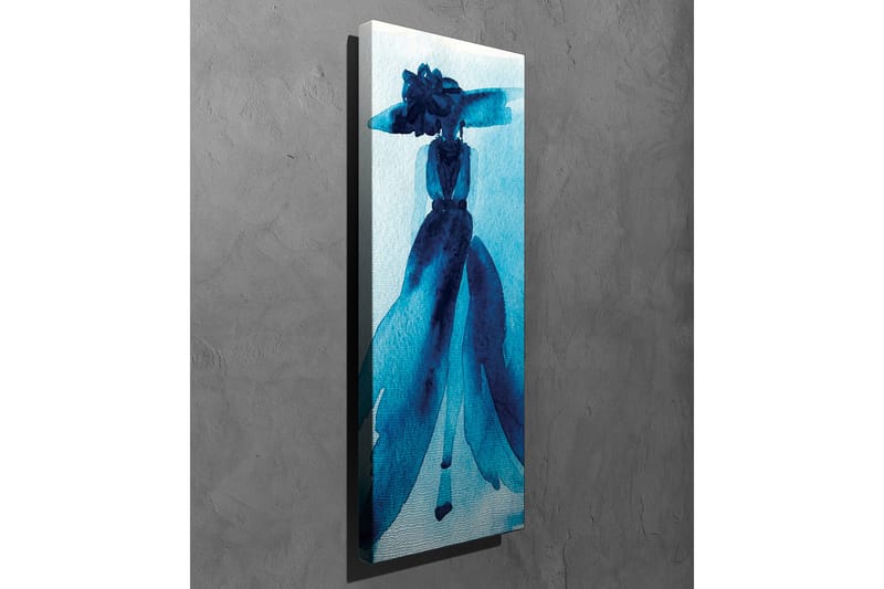 Lærredsbillede - Elegant silhuet af en kvinde i en stor hat og kjole - Mørkeblå / Lyseblå - Boligtilbehør - Billeder & kunst - Billeder på lærred