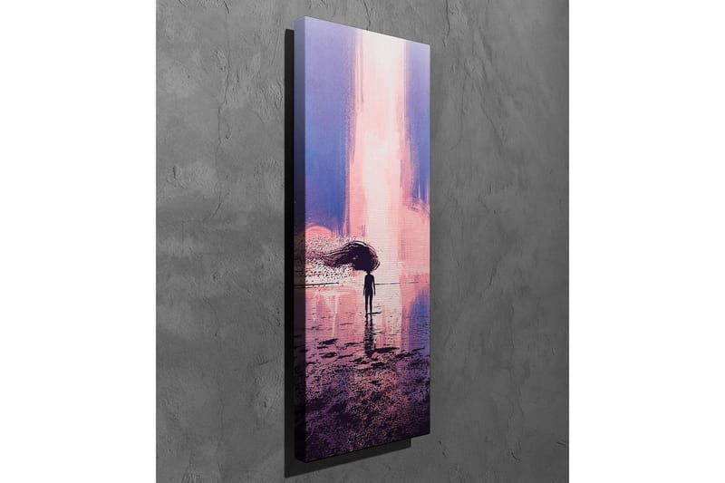 Lærredsbillede - Ensom figur med paraply i en drømmeagtig landskabsscene - Lilla / Pink / Mørkeblå - Boligtilbehør - Billeder & kunst - Billeder på lærred