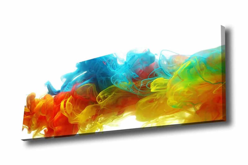 Lærredsbillede - Farverig abstrakt komposition af flydende farvestråler, Blå / Orange / Gul