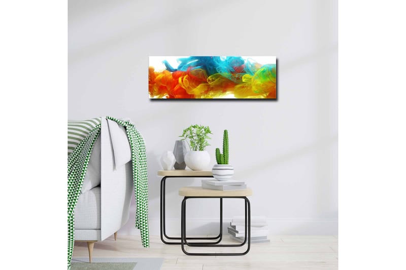 Lærredsbillede - Farverig abstrakt komposition af flydende farvestråler - Blå / Orange / Gul - Boligtilbehør - Billeder & kunst - Billeder på lærred