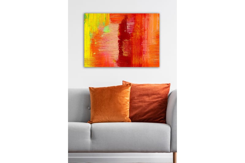 Lærredsbillede - Farverig abstrakt komposition med elementer af rødt og orange - Rød / Orange / Gul - Boligtilbehør - Billeder & kunst - Billeder på lærred