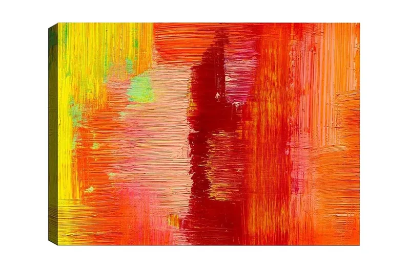 Lærredsbillede - Farverig abstrakt komposition med elementer af rødt og orange, Rød / Orange / Gul
