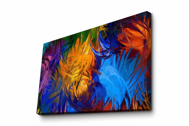 Lærredsbillede - Farverig abstrakt komposition med svajende former, Blå / Orange / Grøn