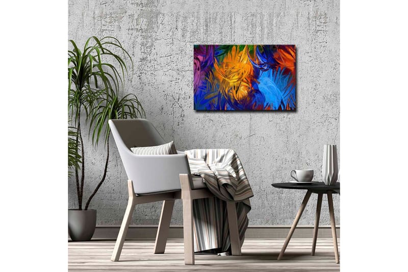 Lærredsbillede - Farverig abstrakt komposition med svajende former - Blå / Orange / Grøn - Boligtilbehør - Billeder & kunst - Billeder på lærred