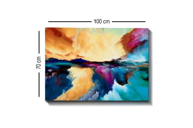 Lærredsbillede - Farverig abstrakt landskabskomposition med himmel- og vandrefleksioner - Orange / Blå / Lilla - Boligtilbehør - Billeder & kunst - Billeder på lærred