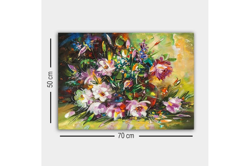 Lærredsbillede - Farverig blomsterbuket i livlige nuancer - Lilla / Grøn / Gul - Boligtilbehør - Billeder & kunst - Billeder på lærred