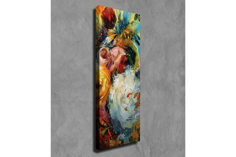 Lærredsbillede - Farverig blomsterbuket med elementer af grønt løv - Rød / Gul / Hvid - Boligtilbehør - Billeder & kunst - Billeder på lærred