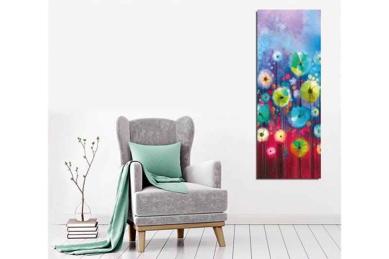 Lærredsbillede - Farverig blomstereng med abstrakte blomster - Blå / Grøn / Rød - Boligtilbehør - Billeder & kunst - Billeder på lærred