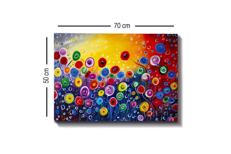 Lærredsbillede - Farverig blomstereng med spirende blomster - Rød / Grøn / Blå - Boligtilbehør - Billeder & kunst - Billeder på lærred