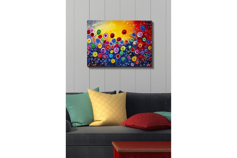 Lærredsbillede - Farverig blomstereng med spirende blomster - Rød / Grøn / Blå - Boligtilbehør - Billeder & kunst - Billeder på lærred