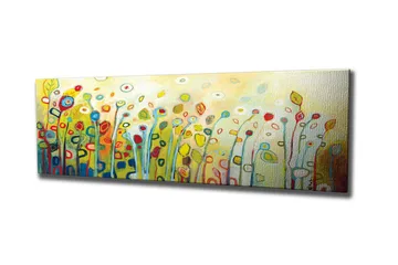 Lærredsbillede - Farverig blomstereng med stiliserede blomster og blade - Grøn / Rød / Gul - Boligtilbehør - Billeder & kunst - Billeder på lærred