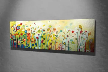 Lærredsbillede - Farverig blomstereng med stiliserede blomster og blade - Grøn / Rød / Gul - Boligtilbehør - Billeder & kunst - Billeder på lærred
