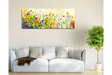Lærredsbillede - Farverig blomstereng med stiliserede blomster og blade - Grøn / Rød / Gul - Boligtilbehør - Billeder & kunst - Billeder på lærred