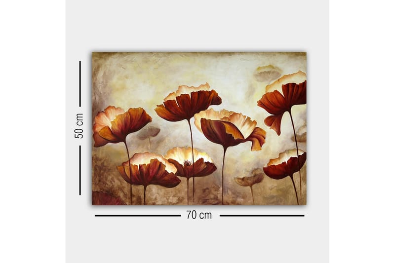 Lærredsbillede - Farverig blomstereng med store, åbne blomster - Mørkerød / Orange / Beige - Boligtilbehør - Billeder & kunst - Billeder på lærred