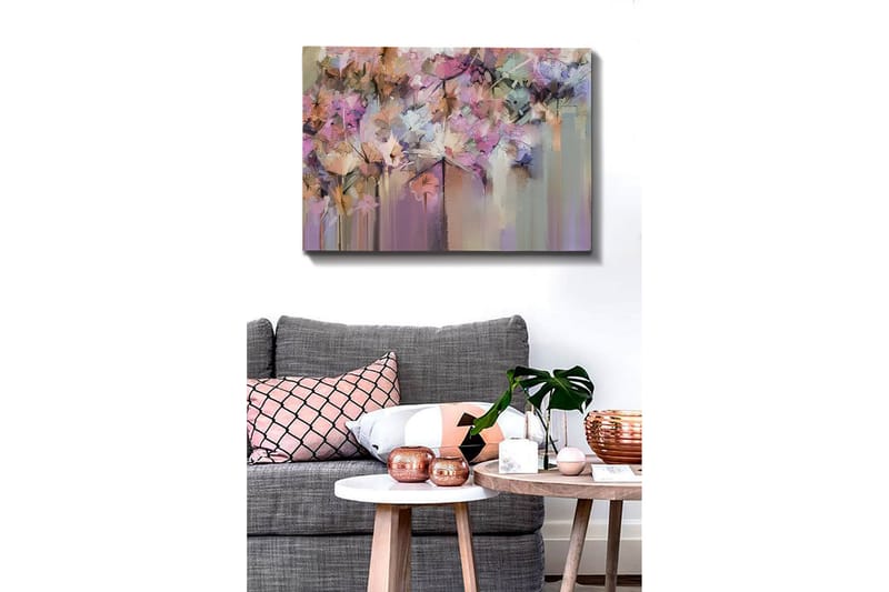 Lærredsbillede - Farverig blomsterkomposition med abstrakte former - Lilla / Lyserød / Beige - Boligtilbehør - Billeder & kunst - Billeder på lærred