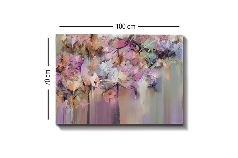 Lærredsbillede - Farverig blomsterkomposition med abstrakte former - Lilla / Lyserød / Beige - Boligtilbehør - Billeder & kunst - Billeder på lærred