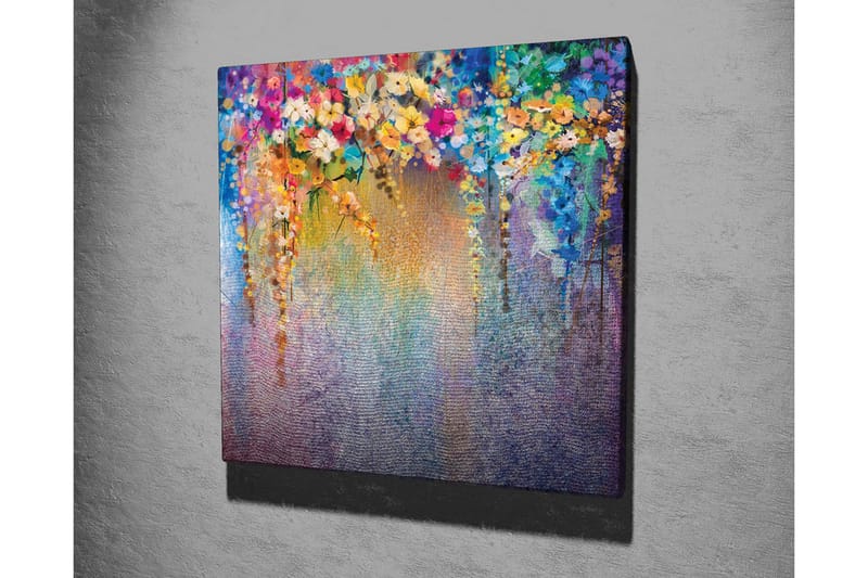 Lærredsbillede - Farverig blomsterkomposition med hængende blomster - Lilla / Grøn / Lyserød - Boligtilbehør - Billeder & kunst - Billeder på lærred