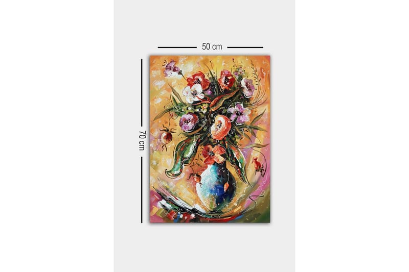Lærredsbillede - Farverig buket blomster i en vase - Grøn / Lyserød / Orange - Boligtilbehør - Billeder & kunst - Billeder på lærred