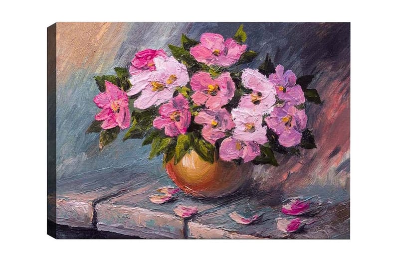 Lærredsbillede - Farverig buket blomster i en vase, Lyserød / Grøn / Beige