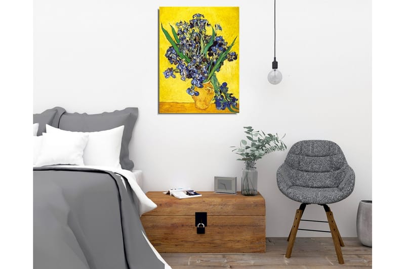 Lærredsbillede - Farverig buket irisblomster i en potte - Blå / Grøn / Gul - Boligtilbehør - Billeder & kunst - Billeder på lærred