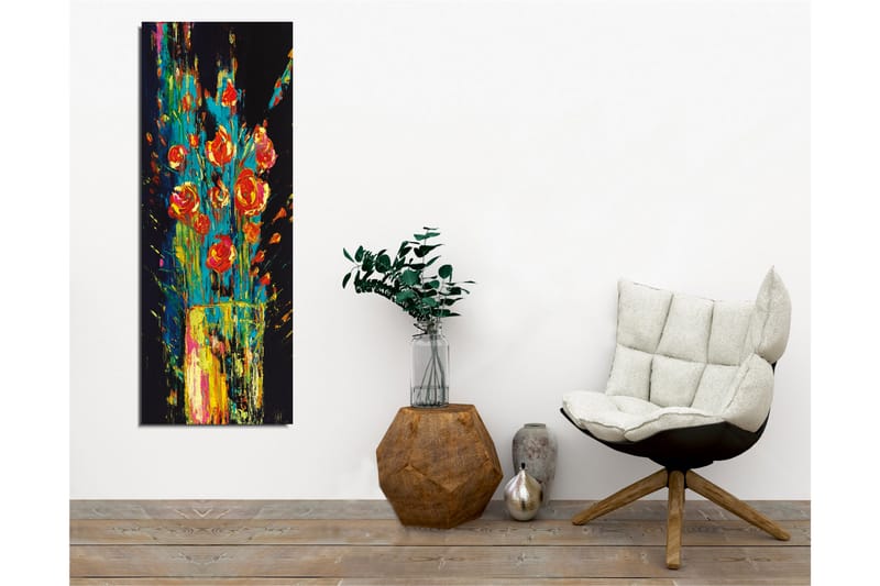 Lærredsbillede - Farverig buket roser i en vase - Rød / Grøn / Gul - Boligtilbehør - Billeder & kunst - Billeder på lærred