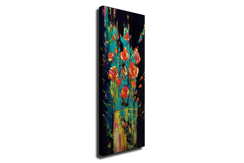 Lærredsbillede - Farverig buket roser i en vase, Rød / Grøn / Gul