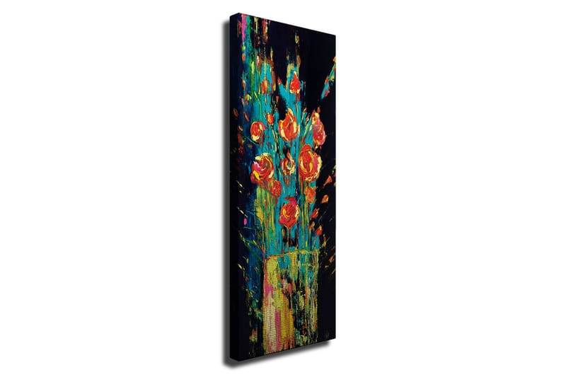 Lærredsbillede - Farverig buket roser i en vase, Rød / Grøn / Gul