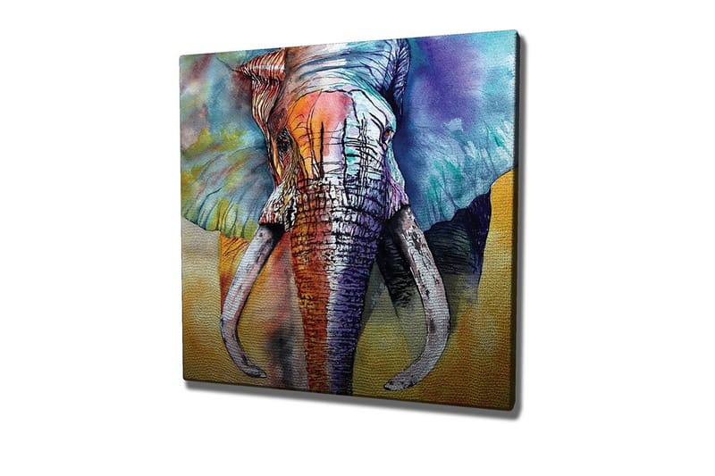 Lærredsbillede - Farverig elefant med abstrakt baggrund - Blå / Orange / Grøn - Boligtilbehør - Billeder & kunst - Billeder på lærred