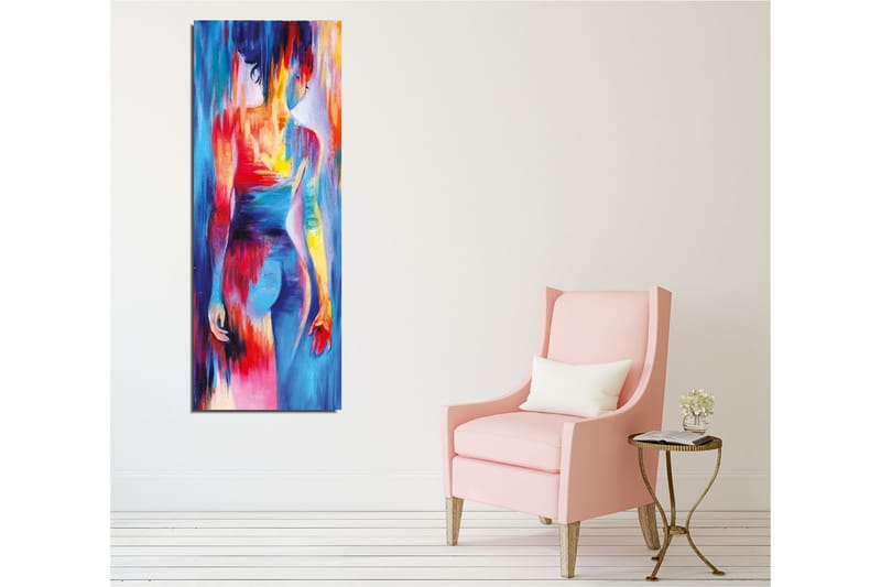 Lærredsbillede - Farverig figur med abstrakte former og bevægelser - Blå / Rød / Gul - Boligtilbehør - Billeder & kunst - Billeder på lærred