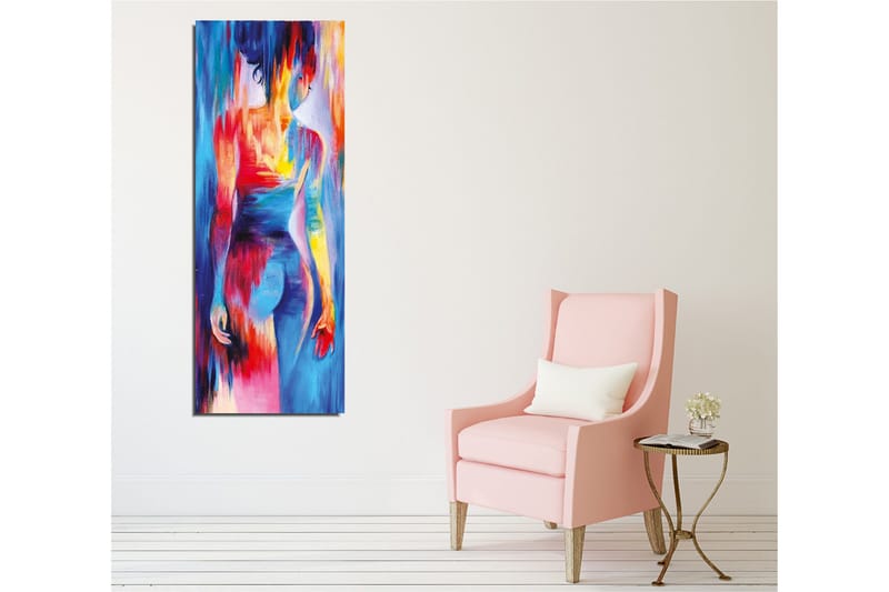 Lærredsbillede - Farverig figur med abstrakte former og bevægelser - Blå / Rød / Gul - Boligtilbehør - Billeder & kunst - Billeder på lærred