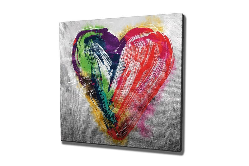 Lærredsbillede - Farverig hjerteformet komposition, Rød / Grøn / Lilla