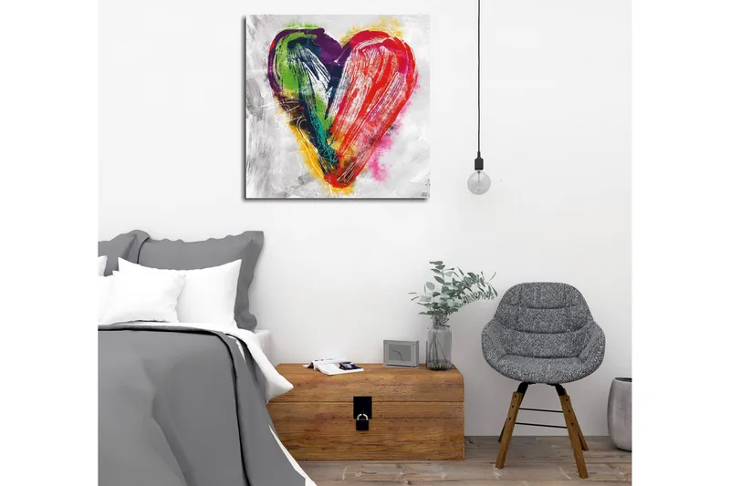 Lærredsbillede - Farverig hjerteformet komposition - Rød / Grøn / Lilla - Boligtilbehør - Billeder & kunst - Billeder på lærred