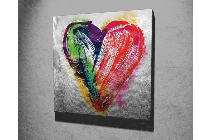 Lærredsbillede - Farverig hjerteformet komposition - Rød / Grøn / Lilla - Boligtilbehør - Billeder & kunst - Billeder på lærred
