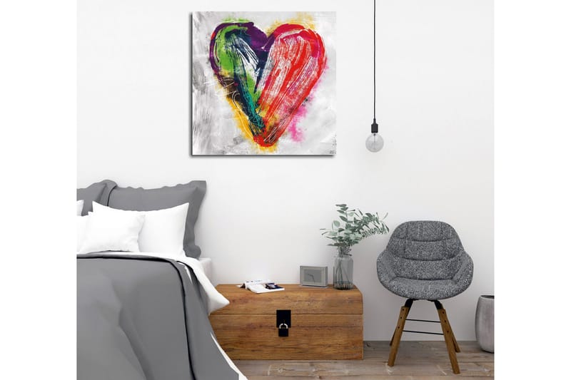 L ærredsbillede - Farverig hjerteformet komposition - Rød / Grøn / Lilla - Boligtilbehør - Billeder & kunst - Billeder på lærred