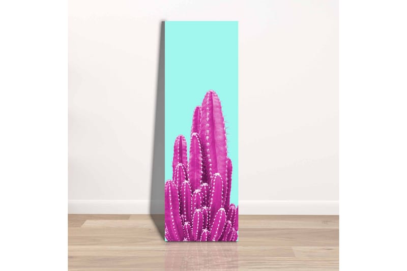 Lærredsbillede - Farverig kaktus mod en lyseblå baggrund - Lyseblå / Pink - Boligtilbehør - Billeder & kunst - Billeder på lærred