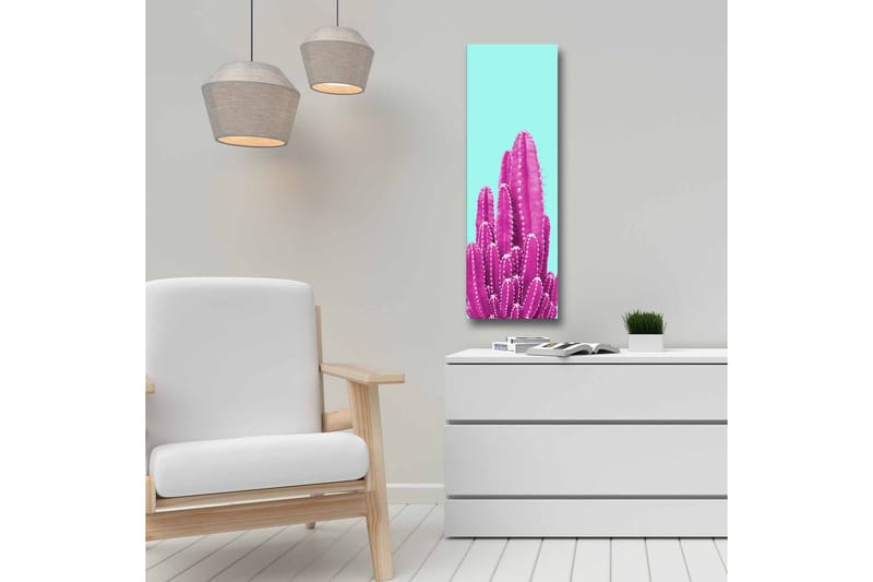 Lærredsbillede - Farverig kaktus mod en lyseblå baggrund - Lyseblå / Pink - Boligtilbehør - Billeder & kunst - Billeder på lærred