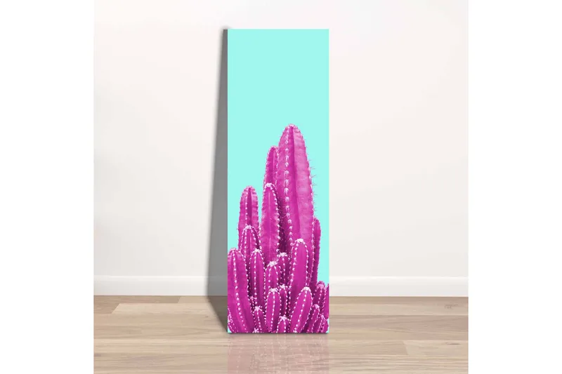 Lærredsbillede - Farverig kaktus mod en lyseblå baggrund - Lyseblå / Pink - Boligtilbehør - Billeder & kunst - Billeder på lærred