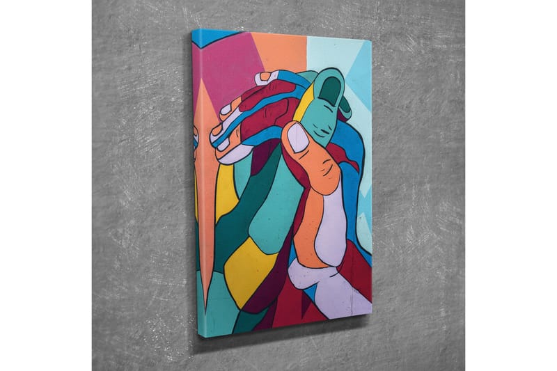 Lærredsbillede - Farverig komposition af sammenflettede hænder - Turkis / Rød / Gul - Boligtilbehør - Billeder & kunst - Billeder på lærred