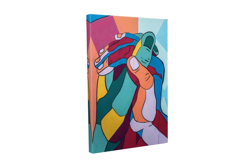 Lærredsbillede - Farverig komposition af sammenflettede hænder, Turkis / Rød / Gul