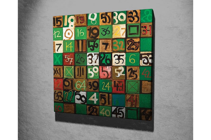 Lærredsbillede - Farverig sammensætning af tal i forskellige firkanter - Grøn / Brun / Hvid - Boligtilbehør - Billeder & kunst - Billeder på lærred