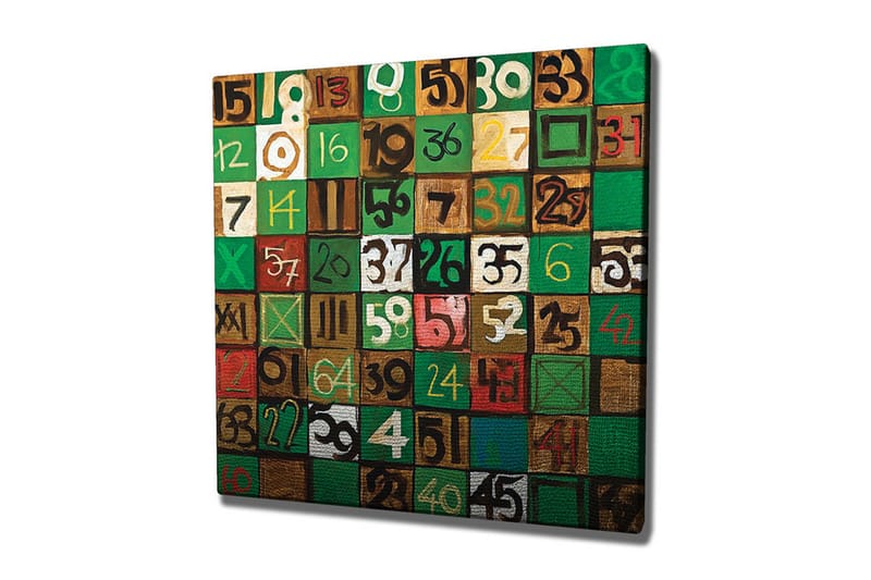 Lærredsbillede - Farverig sammensætning af tal i forskellige firkanter, Grøn / Brun / Hvid