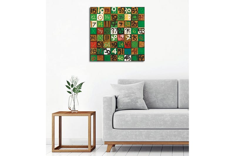 Lærredsbillede - Farverig sammensætning af tal i forskellige firkanter - Grøn / Brun / Hvid - Boligtilbehør - Billeder & kunst - Billeder på lærred