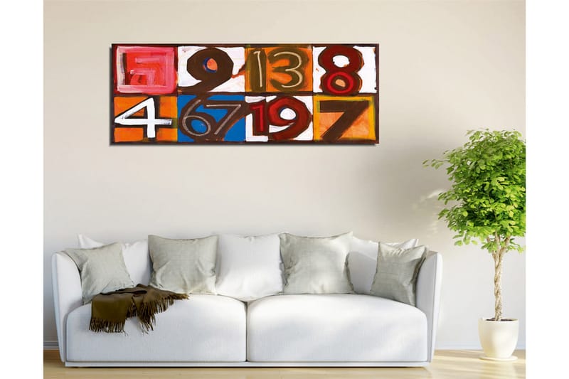 Lærredsbillede - Farverig sammensætning af tal i forskellige firkanter - Rød / Orange / Blå - Boligtilbehør - Billeder & kunst - Billeder på lærred