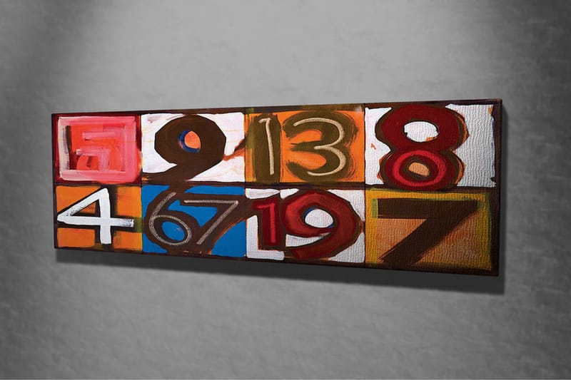 Lærredsbillede - Farverig sammensætning af tal i forskellige firkanter - Rød / Orange / Blå - Boligtilbehør - Billeder & kunst - Billeder på lærred