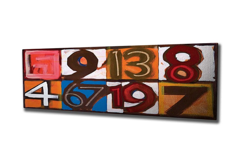 Lærredsbillede - Farverig sammensætning af tal i forskellige firkanter, Rød / Orange / Blå