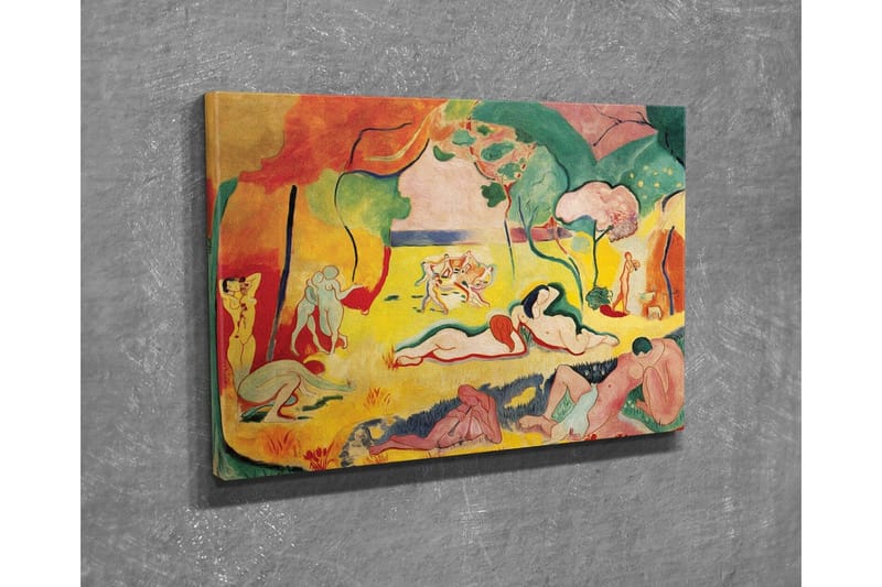Lærredsbillede - Farverig skildring af nøgne figurer i et naturscene - Gul / Rød / Grøn - Boligtilbehør - Billeder & kunst - Billeder på lærred